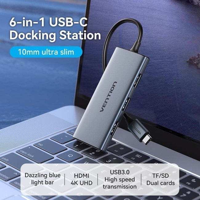 Docking USB Tipo-C Vention TOOHB/ 1xHDMI 4K/ 3xUSB/ 1xLector Tarjetas/ Gris Main Image