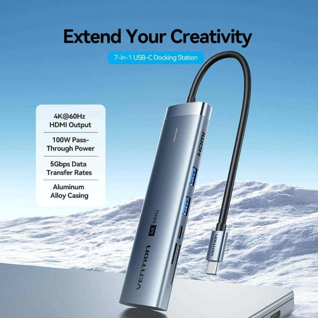 Docking USB Tipo-C Vention TPSHB/ 1xHDMI 4K/ 2xUSB/ 2xUSB Tipo-C/ 1xRJ45/ 1xUSB Tipo-C PD/ 1xLector Tarjetas/ Gris Main Image