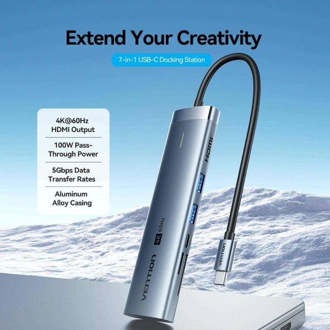 Docking USB Tipo-C Vention TPSHB/ 1xHDMI 4K/ 2xUSB/ 2xUSB Tipo-C/ 1xRJ45/ 1xUSB Tipo-C PD/ 1xLector Tarjetas/ Gris Main Image