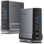 Docking USB Tipo-C Vention TPUH0/ 2xHDMI 4K/ 1xDisplayPort/ 3xUSB Tipo-C/ 5xUSB/ 1xRJ45/ 1xLector de Tarjetas/ 1xJack 3.5/ 1xUSB Tipo-C PD/ Gris