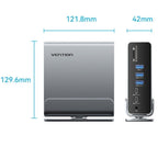 Docking USB Tipo-C Vention TPUH0/ 2xHDMI 4K/ 1xDisplayPort/ 3xUSB Tipo-C/ 5xUSB/ 1xRJ45/ 1xLector de Tarjetas/ 1xJack 3.5/ 1xUSB Tipo-C PD/ Gris