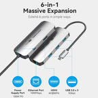 Docking USB Tipo-C Vention TQHHB/ 1xHDMI 4K/ 3xUSB/ 1xUSB Tipo-C PD/ 1xRJ45/ Gris