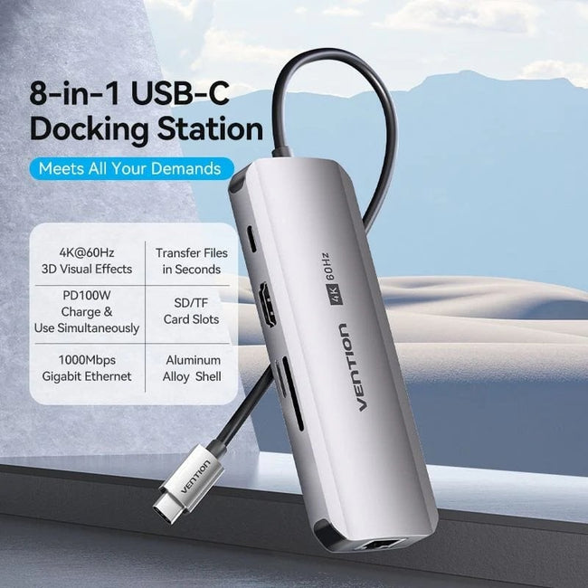 Docking USB Tipo-C Vention TQKHB/ 1xHDMI 4K/ 3xUSB/ 1xUSB Tipo-C PD/ 1xRJ45/ 1xLector de Tarjetas/ Gris Main Image