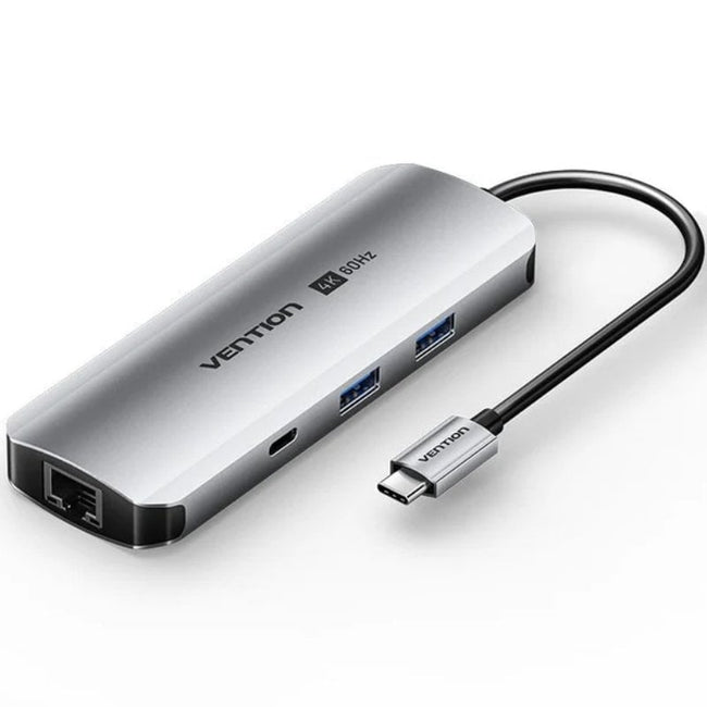 Docking USB Tipo-C Vention TQMHB/ 1xHDMI 4K/ 2xUSB/ 1xUSB Tipo-C/ 1xJack 3.5mm / 1xRJ45/ 1xUSB Tipo-C PD/ 1xLector Tarjetas/ Gris Hover Image