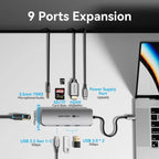 Docking USB Tipo-C Vention TQMHB/ 1xHDMI 4K/ 2xUSB/ 1xUSB Tipo-C/ 1xJack 3.5mm / 1xRJ45/ 1xUSB Tipo-C PD/ 1xLector Tarjetas/ Gris