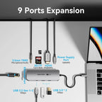 Docking USB Tipo-C Vention TQMHB/ 1xHDMI 4K/ 2xUSB/ 1xUSB Tipo-C/ 1xJack 3.5mm / 1xRJ45/ 1xUSB Tipo-C PD/ 1xLector Tarjetas/ Gris