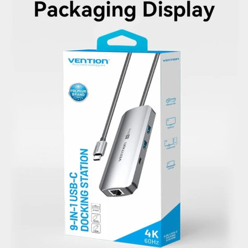 Docking USB Tipo-C Vention TQMHB/ 1xHDMI 4K/ 2xUSB/ 1xUSB Tipo-C/ 1xJack 3.5mm / 1xRJ45/ 1xUSB Tipo-C PD/ 1xLector Tarjetas/ Gris