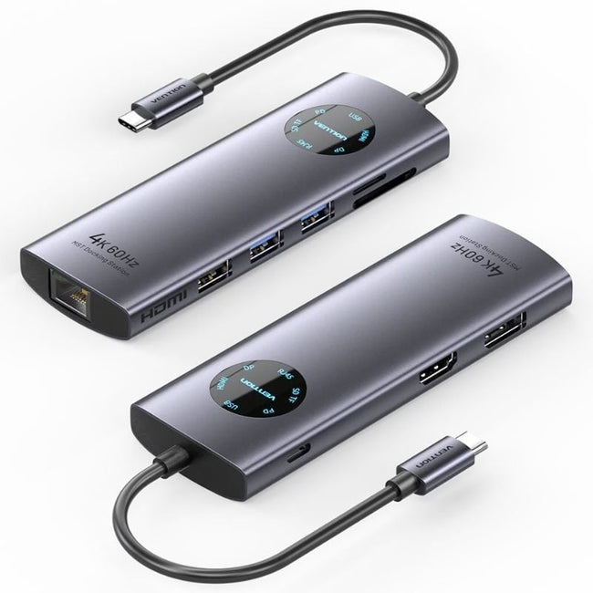 Docking USB Tipo-C Vention TQUHB/ 1xHDMI 4K/ 1xDisplayPort/ 3xUSB/ 1xRJ45/ 1xUSB Tipo-C PD/ 1xLector Tarjetas/ Gris Hover Image