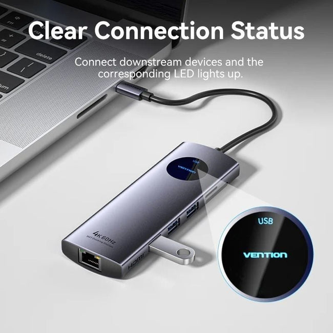 Docking USB Tipo-C Vention TQUHB/ 1xHDMI 4K/ 1xDisplayPort/ 3xUSB/ 1xRJ45/ 1xUSB Tipo-C PD/ 1xLector Tarjetas/ Gris Main Image