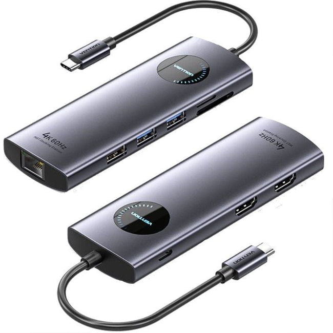 Docking USB Tipo-C Vention TQVHB/ 2xHDMI 4K/ 3xUSB/ 1xRJ45/ 1xLector de Tarjetas/ 1xUSB Tipo-C PD/ Gris Hover Image