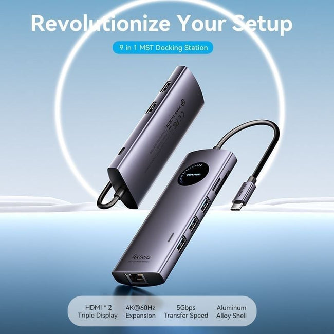Docking USB Tipo-C Vention TQVHB/ 2xHDMI 4K/ 3xUSB/ 1xRJ45/ 1xLector de Tarjetas/ 1xUSB Tipo-C PD/ Gris Main Image