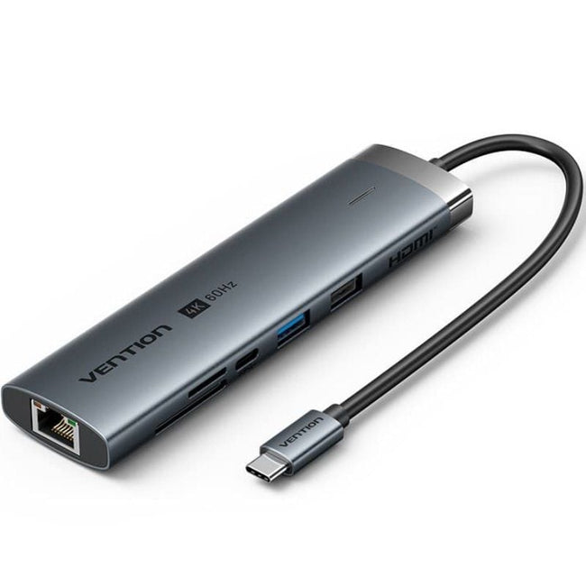 Docking USB Tipo-C Vention TGUHB/ RJ45/ 2xUSB/ 1xUSB Tipo-C/ 1xHDMI/ 1xUSB Tipo-C PD/ 1xLector de Tarjetas/ Gris Hover Image