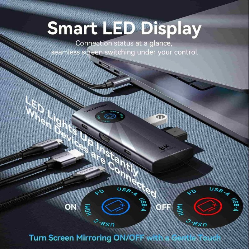 Docking USB Tipo-C Vention TQXHB/ 2xUSB/ 1xUSB Tipo-C/ 1xHDMI/ 1xUSB Tipo-C PD/ Gris