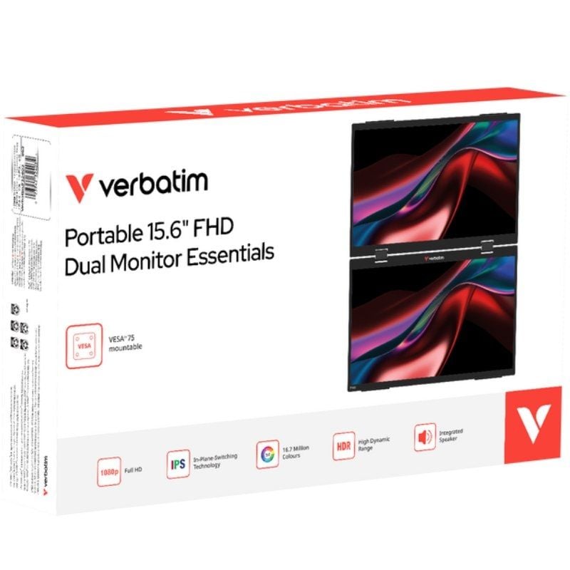 Monitor Portátil Táctil Verbatim Duo Essentials 15.6" + 15.6"/ Full HD/ Multimedia/ Negro