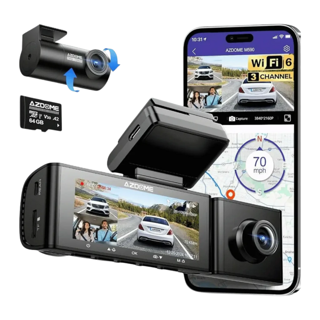 Dashcam Azdome M590 3CH 2.5K Frontal + 1080P Cabina Trasera GPS Hover Image