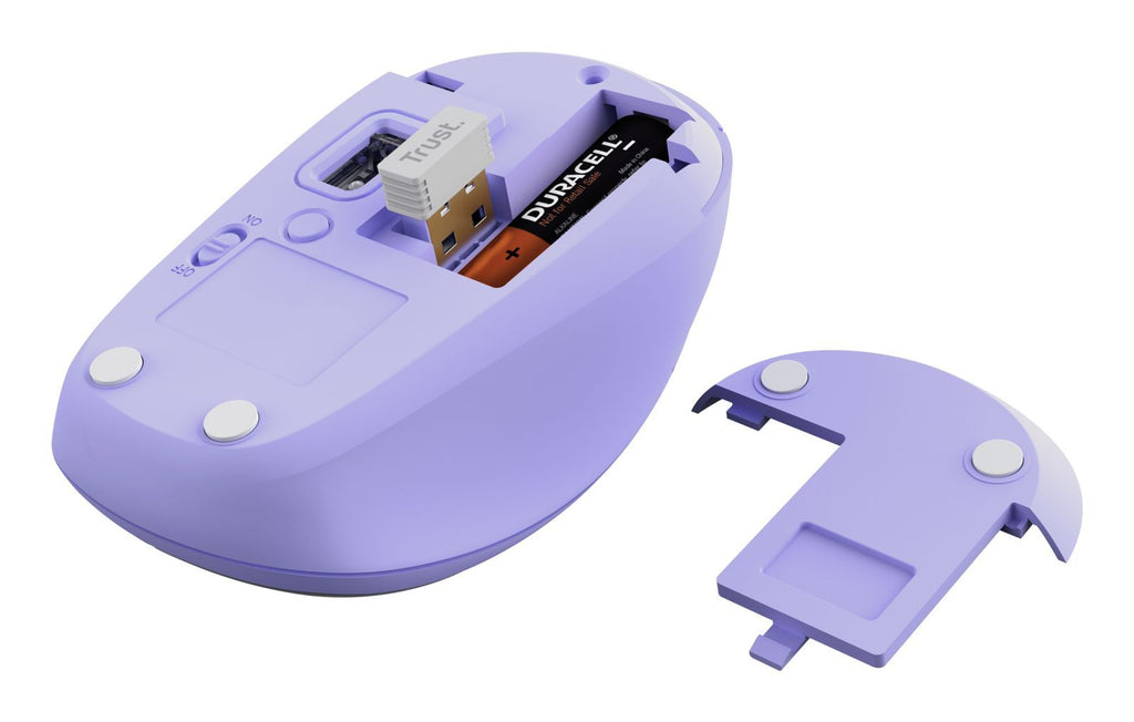 Mouse Trust Wireless Y Bluetooth Yvi+ Lila 1600dpi Ajustable 3 Botones 3 Dispositivos
