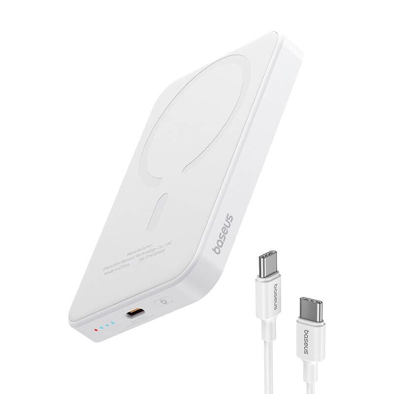 Power Bank Mini 5000mAh Baseus compatible con MagSafe Blanco - Carga rápida 20W y Cable tipo C inlcuido