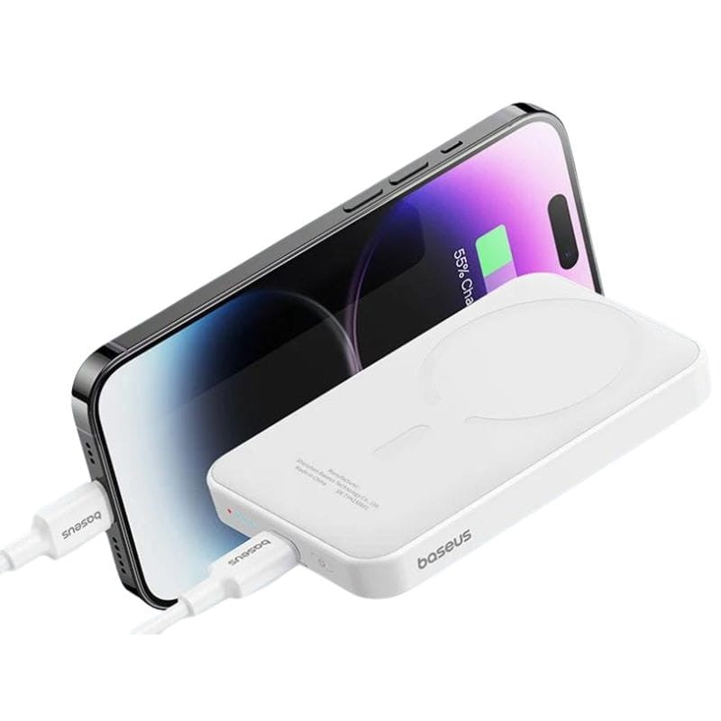Power Bank Mini 5000mAh Baseus compatible con MagSafe Blanco - Carga rápida 20W y Cable tipo C inlcuido