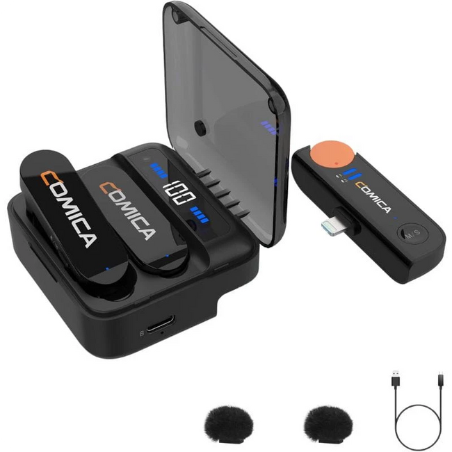 COMICA Vimo S-MI Micrófono Lavalier Inalámbrico con Cancelación de Sonido (Lightning) Negro Hover Image