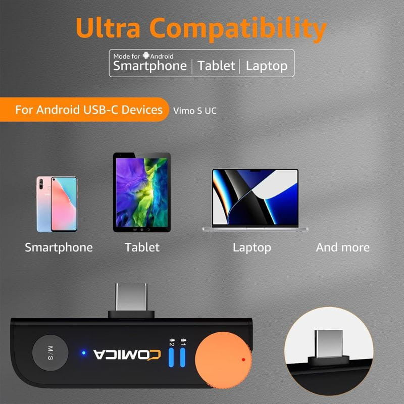 COMICA Vimo S-UC Micrófono Lavalier Inalámbrico con Cancelación de Sonido (USB-C) Negro