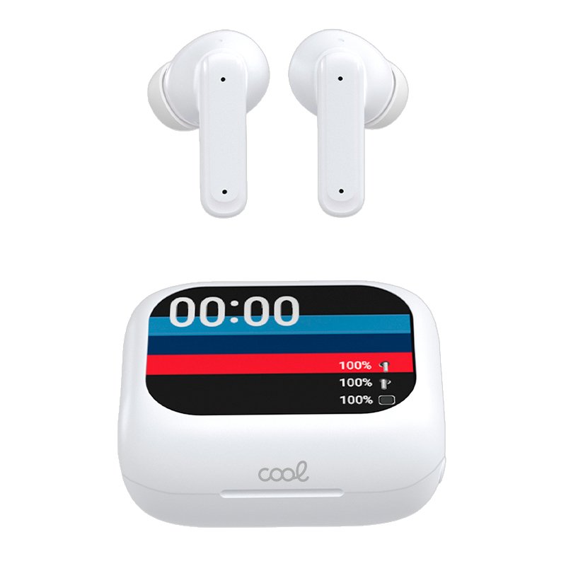 Cool Auriculares Stereo Bluetooth Earbuds Lcd Ambient Blanco