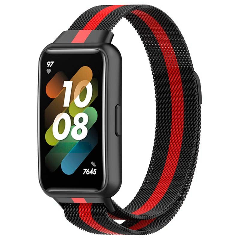 Correa Compatible Huawei Band 7 Milanesa Magnética Racing Negro y Rojo