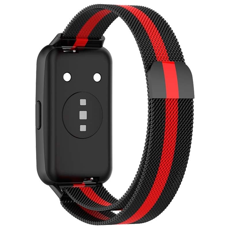 Correa Compatible Huawei Band 7 Milanesa Magnética Racing Negro y Rojo