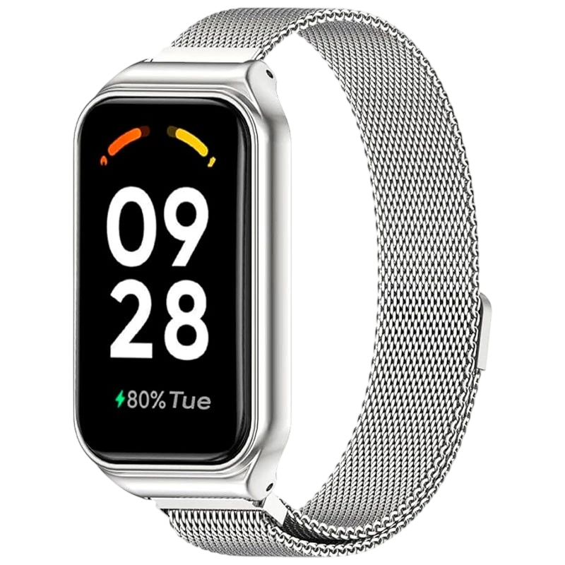 Correa Milanesa Magnética Xiaomi Mi Smart Band 8 Active / Redmi Smart Band 2 Plata