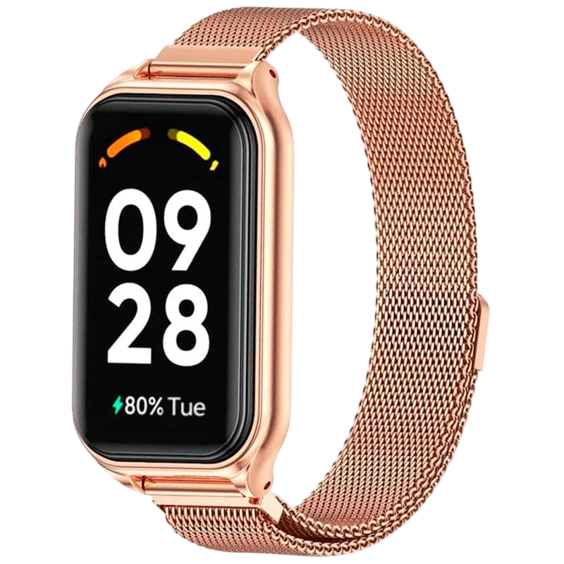 Correa Milanesa Magnética Xiaomi Mi Smart Band 8 Active / Redmi Smart Band 2 Dorado Rosa
