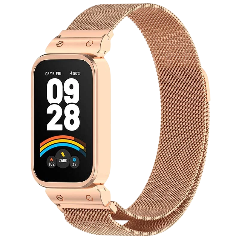Correa Milanesa Magnética Xiaomi Mi Smart Band 9 Active / Redmi Smart Band 3 Dorado Rosa