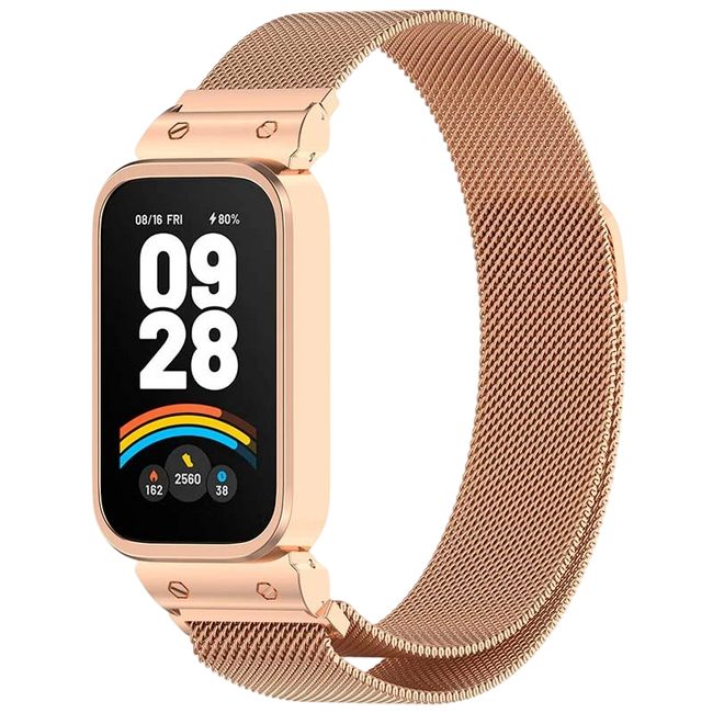 Correa Milanesa Magnética Xiaomi Mi Smart Band 9 Active / Redmi Smart Band 3 Dorado Rosa Hover Image
