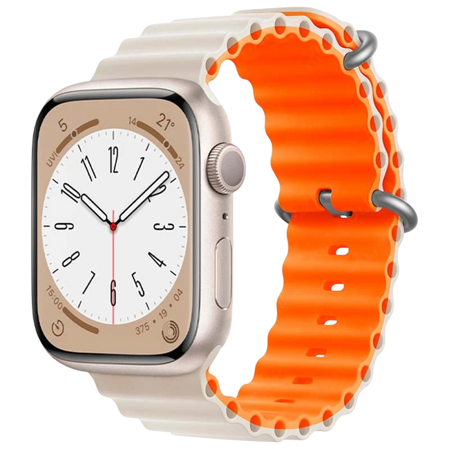 Correa Apple Watch 42/44/45/49mm Wave Blanco Estrella+Naranja Hover Image