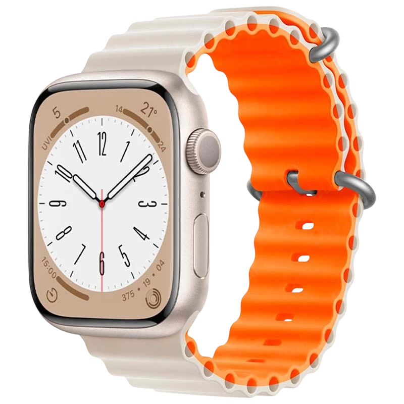 Correa Apple Watch 42/44/45/49mm Wave Blanco Estrella+Naranja