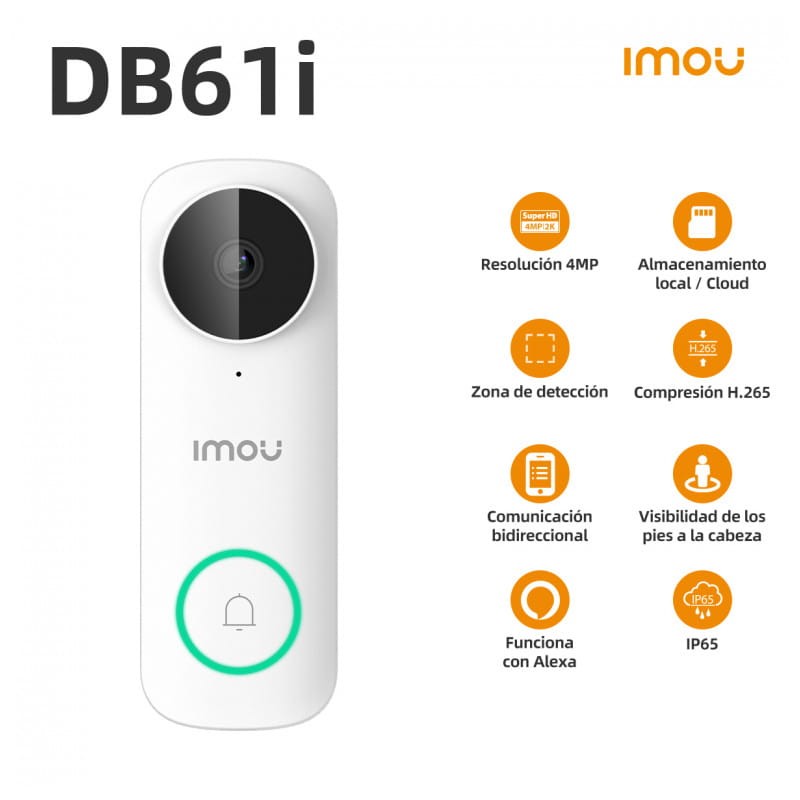 Videoportero Imou DB61i 5 MP 2560 x 1920 px IP65 Wifi Visión Nocturna Pared Blanco