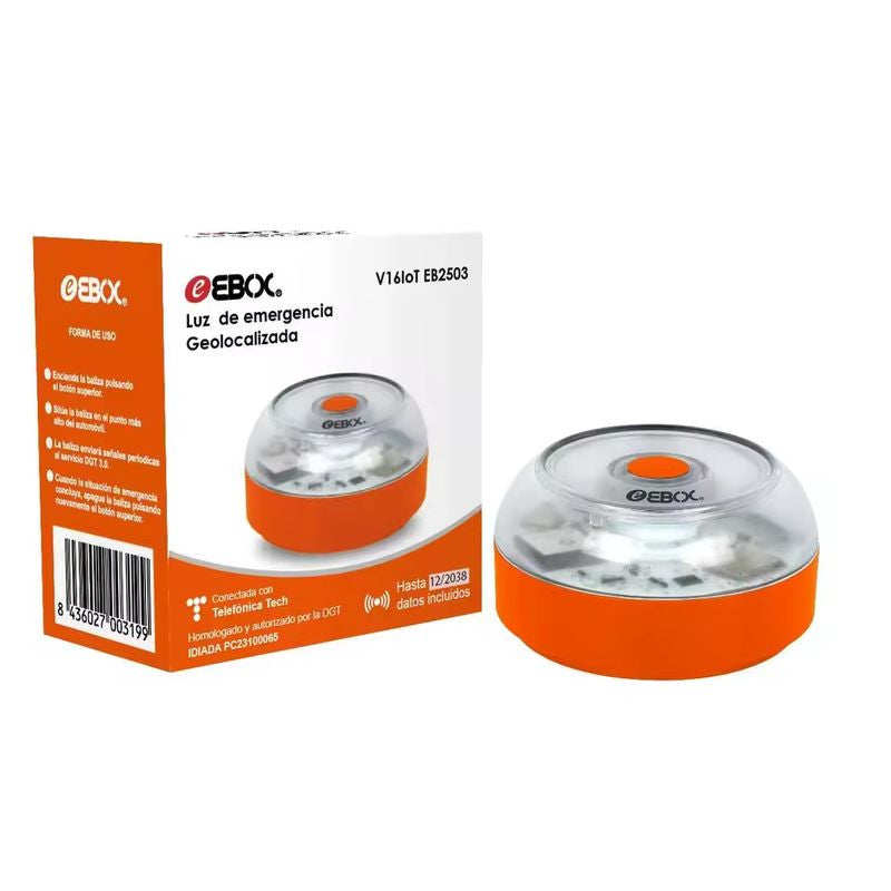 EBOX V16 Homologada DGT 3.0 con Geolocalización Conectada - Baliza de Emergencia para coche