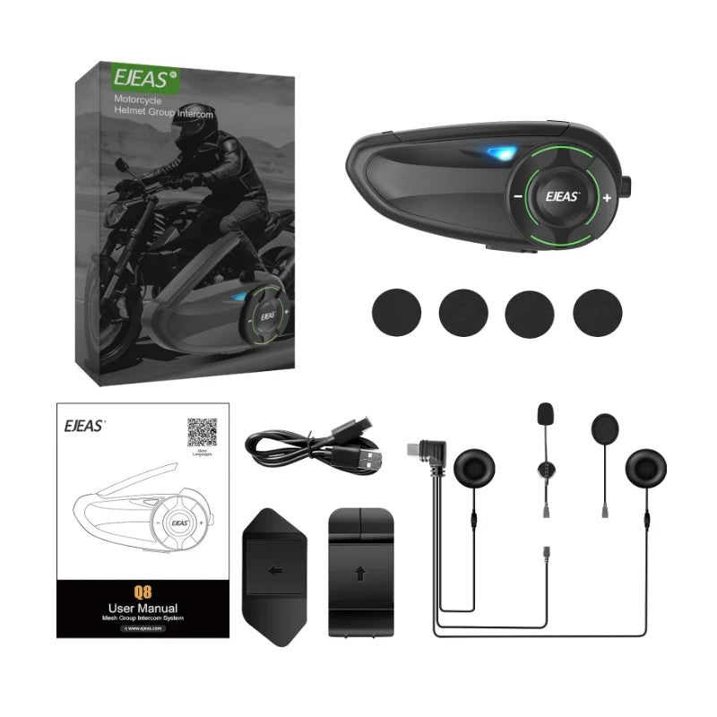 EJEAS Q8 Mesh 6 conductores conversación simultánea - Intercomunicador para Moto