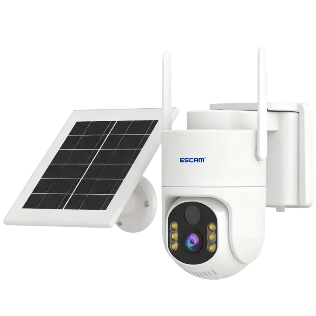ESCAM QFS71 4G LTE con visión nocturna en color de 3 MP, alarma PIR, PTZ y audio bidireccional - Cámara de seguridad con panel solar