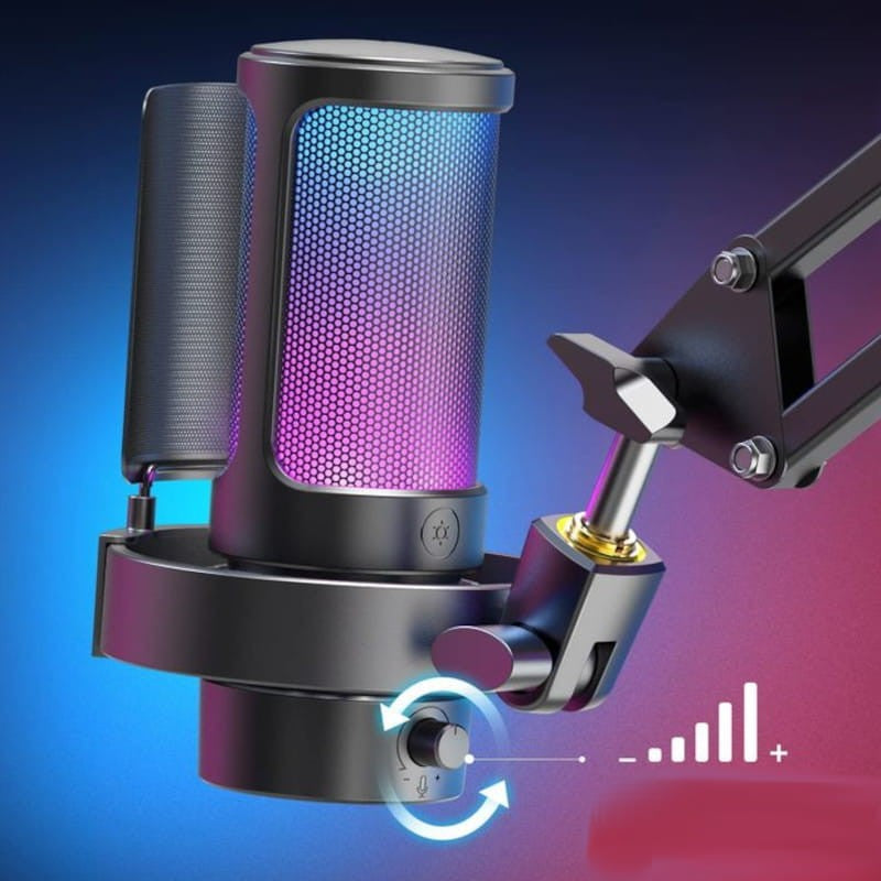 Fifine AmpliGame A8 RGB Micrófono USB Tipo C para Grabación y Transmisión en PC