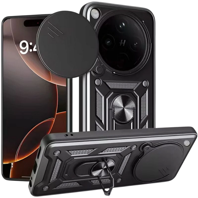 Funda Armadura Militar para Oppo Find X8 5G con Protección de Cámara y Anillo Negro Hover Image