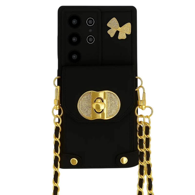 Funda Cartera Cadenas Colgantes Coquette Samsung Galaxy A56, Negro