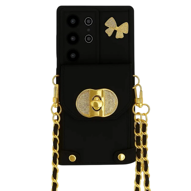 Funda Cartera Cadenas Colgantes Coquette Samsung Galaxy A56, Negro Hover Image