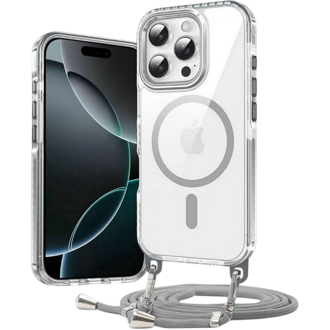 Funda Magnética con Colgante Desmontable para iPhone 16 Pro Max Plata Hover Image