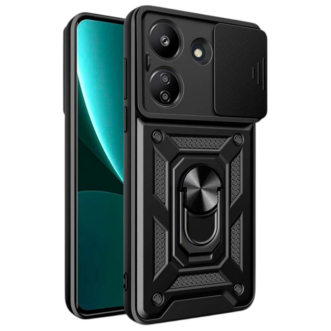 Funda Armadura Militar para Xiaomi Redmi 13C / Poco C65 / Poco M6 5G con Protección de Cámara, Soporte Metálico y Anillo Negro Hover Image