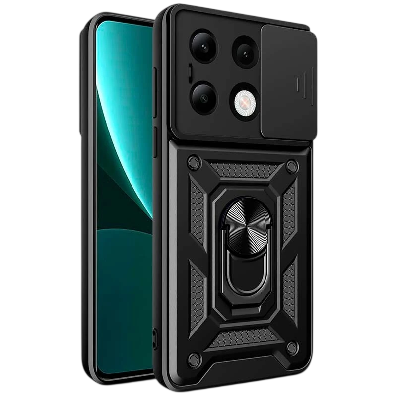 Funda Armadura Militar para Xiaomi Redmi Note 13 4G con Protección de Cámara, Soporte Metálico y Anillo Negro