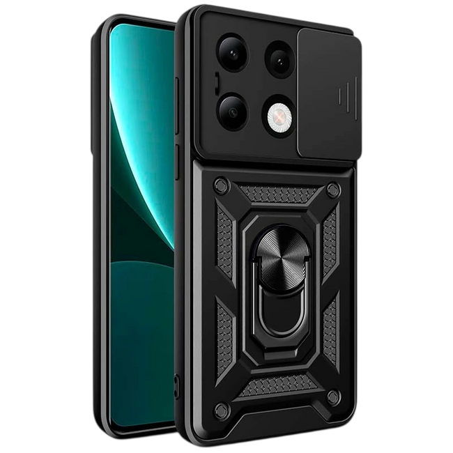 Funda Armadura Militar para Xiaomi Redmi Note 13 4G con Protección de Cámara, Soporte Metálico y Anillo Negro Hover Image