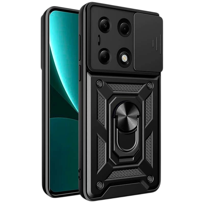 Funda Armadura Militar para Xiaomi Redmi Note 13 Pro 4G / Poco M6 Pro 4G con Protección de Cámara, Soporte Metálico y Anillo Negro