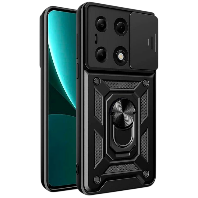 Funda Armadura Militar para Xiaomi Redmi Note 13 Pro 4G / Poco M6 Pro 4G con Protección de Cámara, Soporte Metálico y Anillo Negro Hover Image