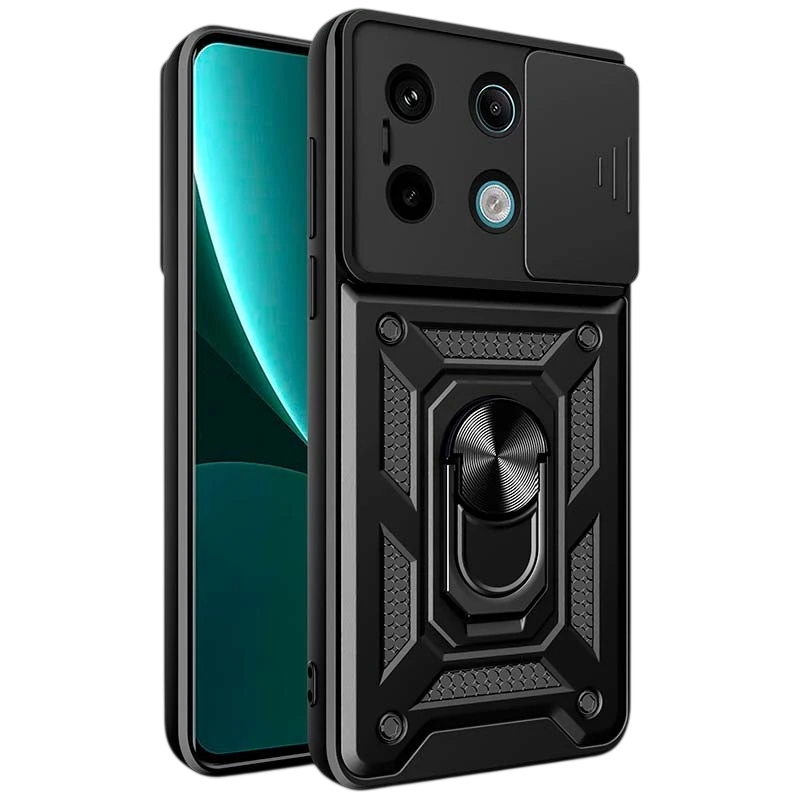 Funda Armadura Militar para Xiaomi Redmi Note 13 Pro 5G / Poco X6 5G con Protección de Cámara, Soporte Metálico y Anillo Negro