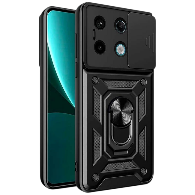 Funda Armadura Militar para Xiaomi Redmi Note 13 Pro 5G / Poco X6 5G con Protección de Cámara, Soporte Metálico y Anillo Negro Hover Image