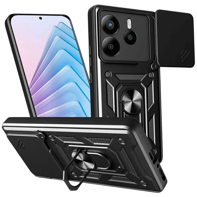 Funda Armadura Militar para Xiaomi Redmi Note 14 4G con Protección de Cámara, Soporte Metálico y Anillo Negro Hover Image